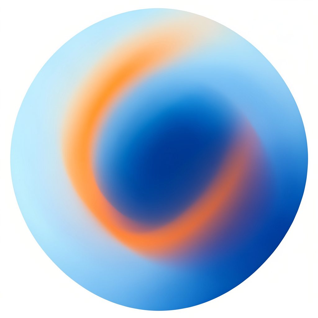 Composition circulaire abstraite avec un dégradé bleu clair à bleu profond, ambiance professionnelle et sereine.